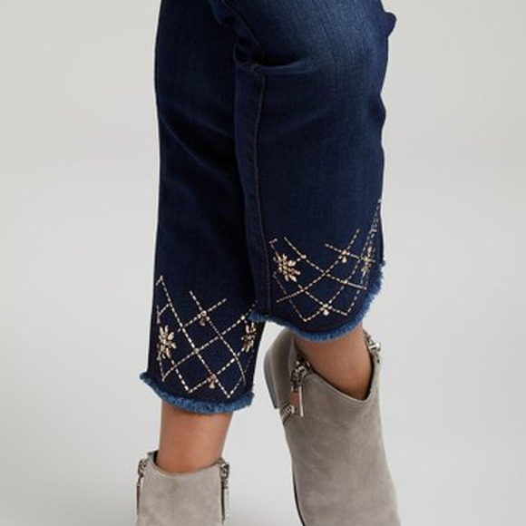 7FAM Jen7 Dark Hudson Embroidered Skinny Jeans Women's Size 0 4 or 10 - Picture 2 of 9